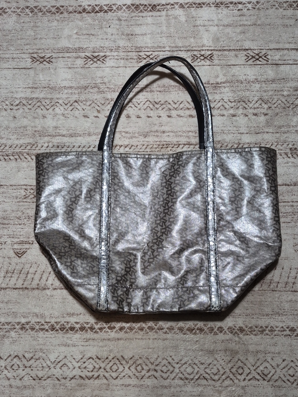 DKNY Metallic Silver Logo-Print Tote